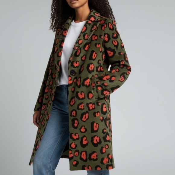 Dept19 Jackets & Blazers - [US6]Dept 19 Leopard Print Wool Blend Coat in Green and Red NWOT